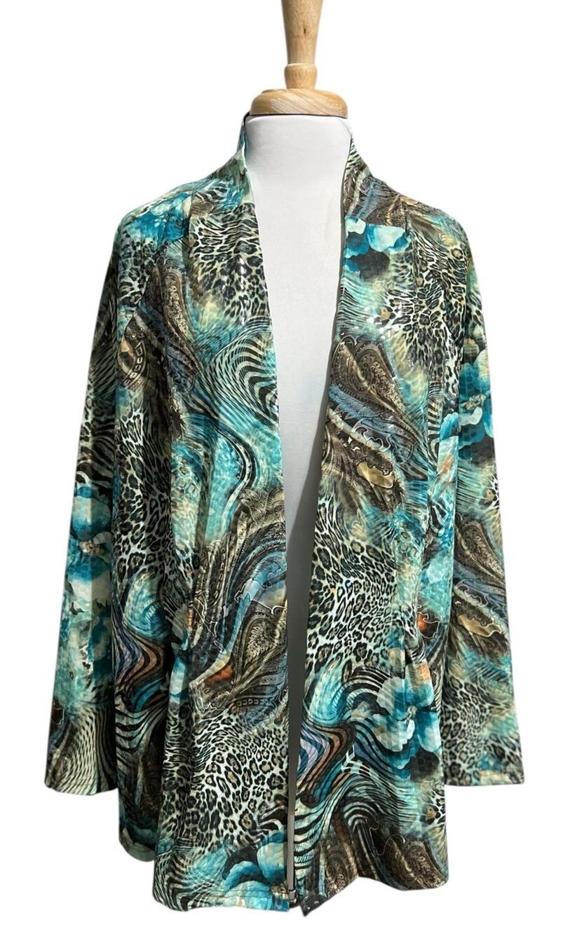Toni Morgan Jacket Shiny Wet Look Open Front Cardigan Topper 2X Whimsigoth